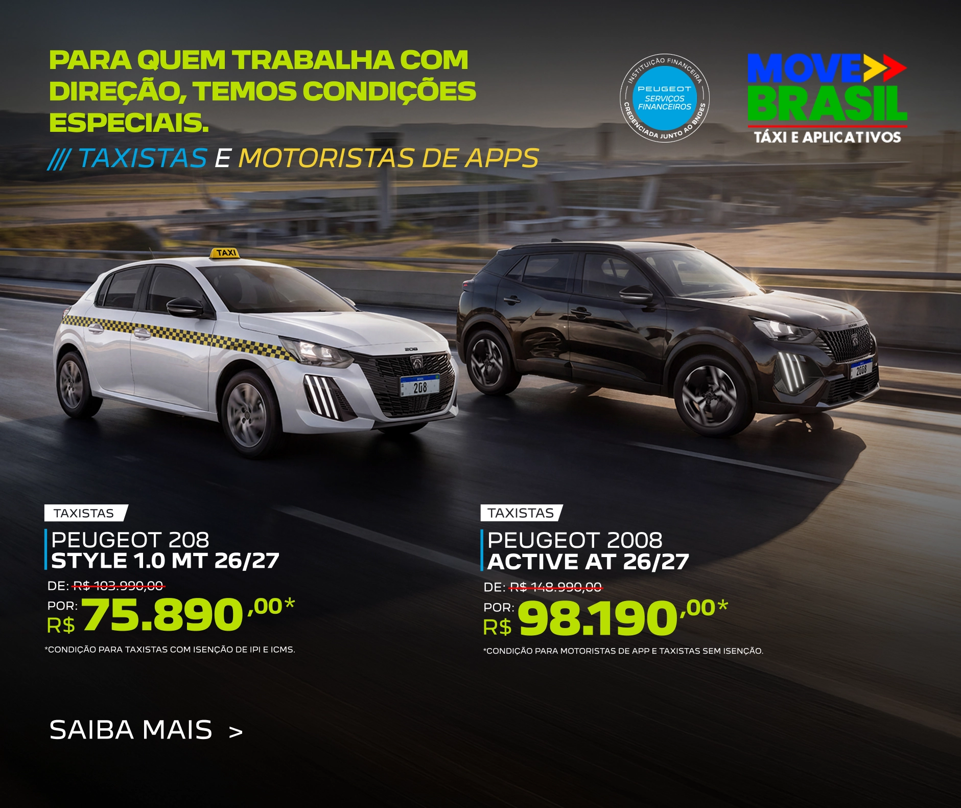 Oferta do Peugeot 208 e 2008 para motoristas profissionais.