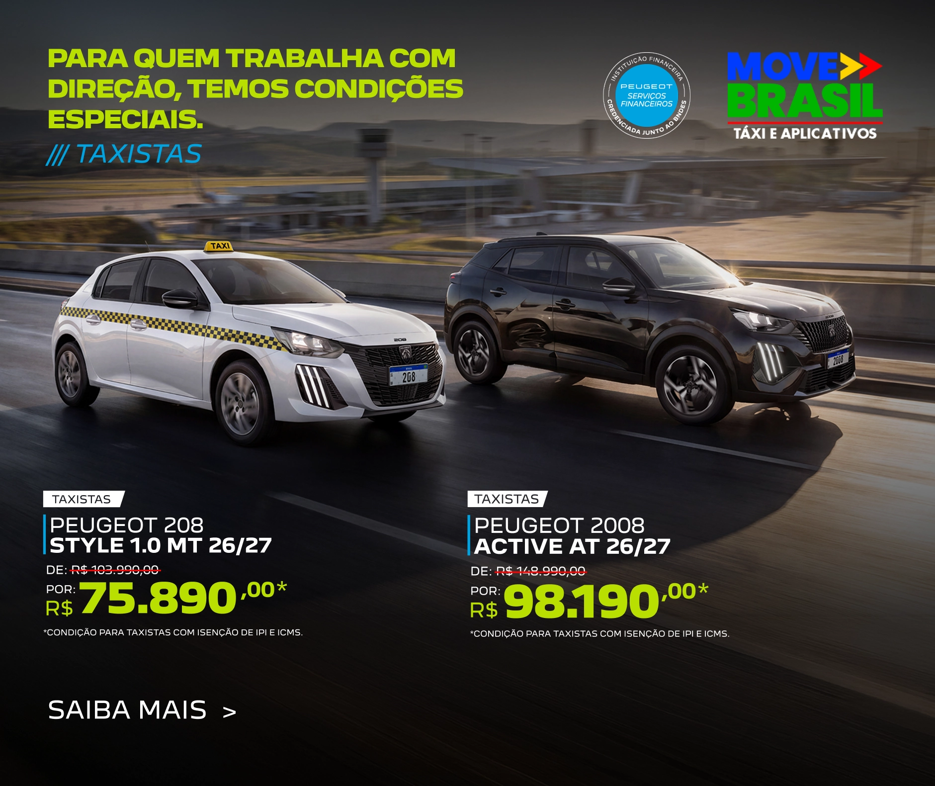 Oferta do Peugeot 208 e 2008 para motoristas profissionais.